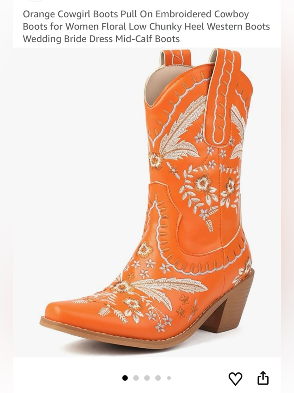 Embroidered Orange Mid-Calf Heeled Cowgirl Boots-EU 41